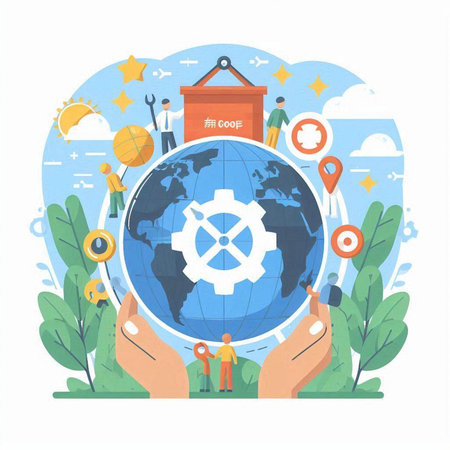 Global business concept. Vector illustration in flat style. Global business.のイラスト素材