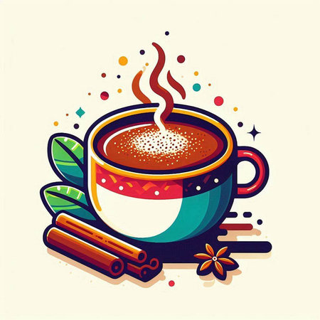 Cup of coffee with cinnamon and star anise. Vector illustration.のイラスト素材