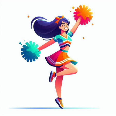 Cheerleader. Cheerleader with pompon. Vector illustrationのイラスト素材