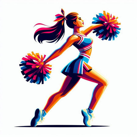Cheerleader with pom-poms. Vector illustration.のイラスト素材