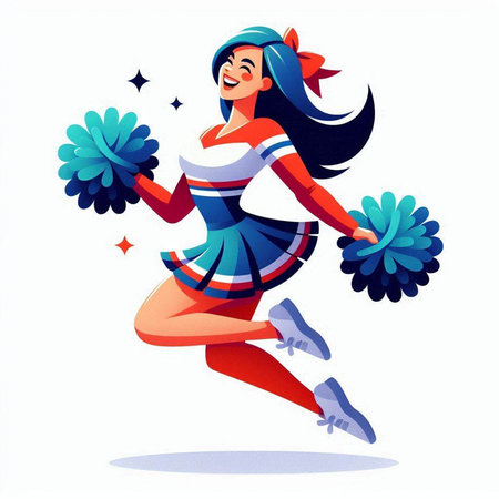 Cheerleader with pompoms. Vector illustration in cartoon style.のイラスト素材