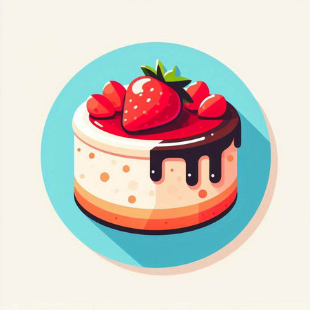 Piece of cake with strawberry and chocolate glaze. Vector illustrationのイラスト素材