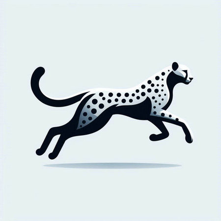 Cheetah running vector illustration. Black and white cheetah isolated on blue background.のイラスト素材