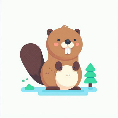 Beaver vector illustration. Cute cartoon beaver character on white background.のイラスト素材