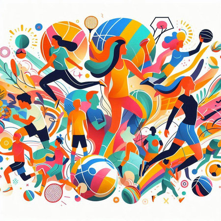 Sport abstract background with people playing tennis and tennis. Vector illustration.のイラスト素材