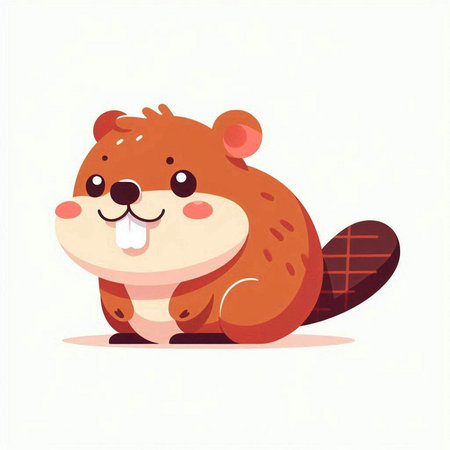 Cute cartoon beaver. Vector illustration isolated on white background.のイラスト素材