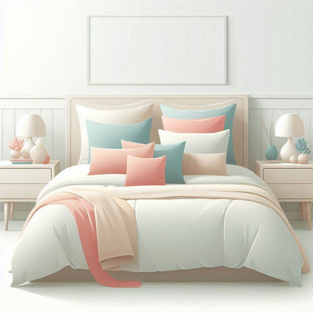 3d rendering bedroom with pink pillows and bedside table.のイラスト素材