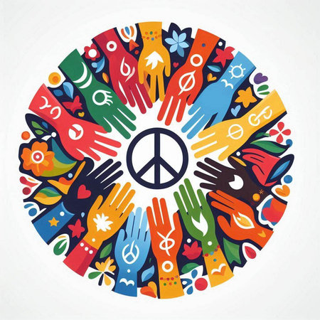 Circle of hands with peace symbol. Vector illustration for your designのイラスト素材