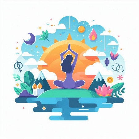 Yoga in the lotus position. Vector illustration in flat styleのイラスト素材