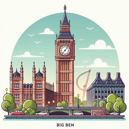 Big Ben, London, United Kingdom, vector illustration in retro styleのイラスト素材