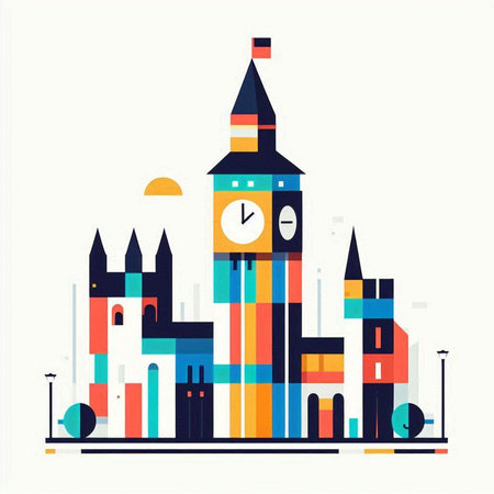 Cityscape of London, United Kingdom. Vector illustration in flat styleのイラスト素材