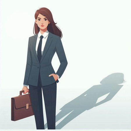 Young business woman with briefcase on white background. Vector illustration.のイラスト素材