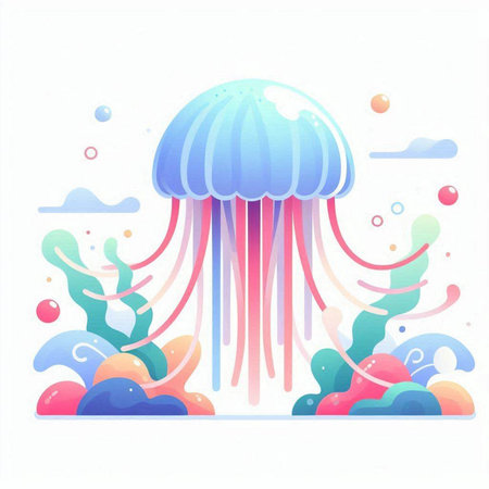 Colorful jellyfish in the sea. Underwater world. Vector illustrationのイラスト素材