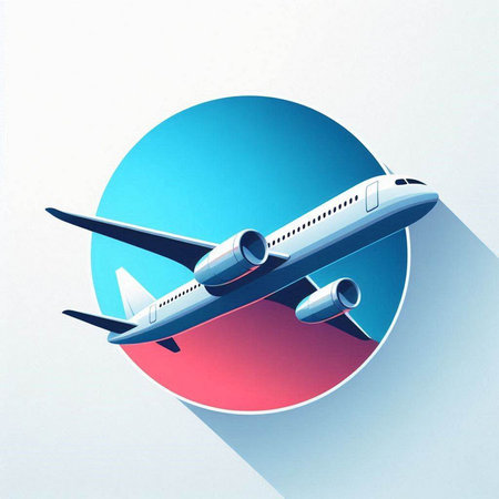Airplane in the blue circle on white background. Vector illustration.のイラスト素材