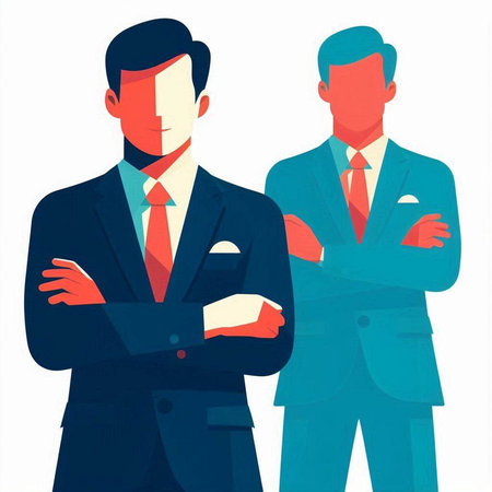 Businessman and businesswoman standing with arms crossed. Vector illustration.のイラスト素材
