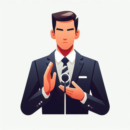 Businessman in suit showing stop gesture. Vector illustration in cartoon styleのイラスト素材