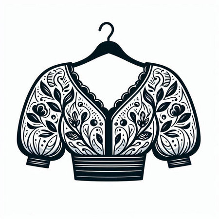 Elegant blouse with floral ornament. Vector illustration in doodle style.のイラスト素材