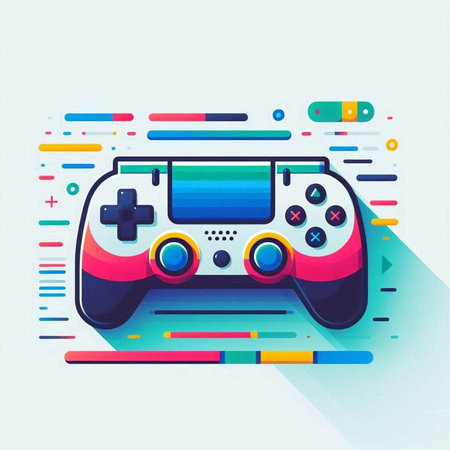Retro video game console with colorful buttons. Modern vector illustration.のイラスト素材