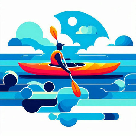 Kayak on the sea. Vector illustration. Canoeing.のイラスト素材