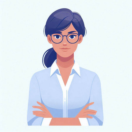 Young business woman in glasses. Vector illustration in a flat style.のイラスト素材