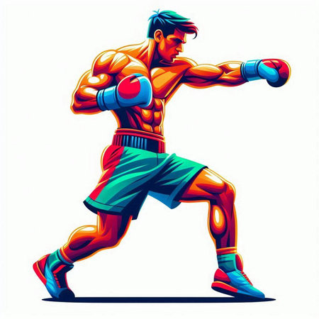 Boxer with boxing gloves. Vector illustration on a white background.のイラスト素材