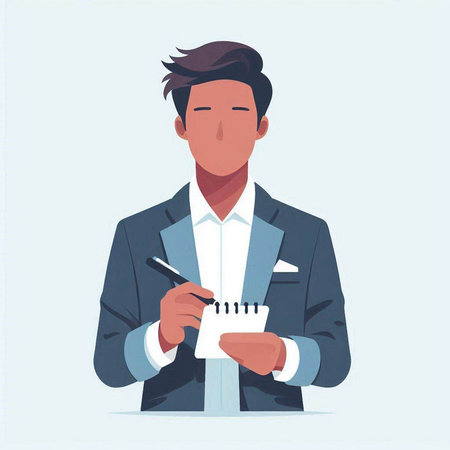 Businessman writing in notepad. Vector illustration in cartoon style.のイラスト素材