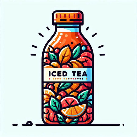 Vector illustration of a bottle of lemonade with fruits and leaves.のイラスト素材