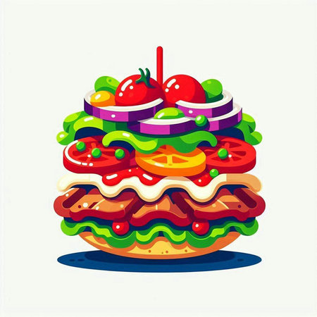 Hamburger with fresh vegetables. Fast food. Vector illustration.のイラスト素材