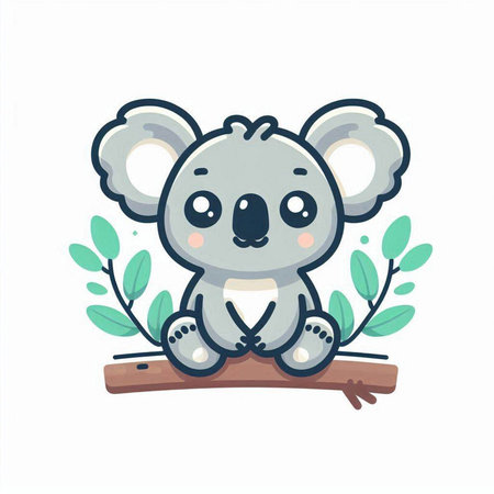 Cute koala sitting on a branch. Vector illustration in cartoon style.のイラスト素材