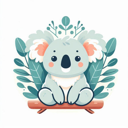 Cute koala sitting on a bench. Vector illustration in cartoon style.のイラスト素材