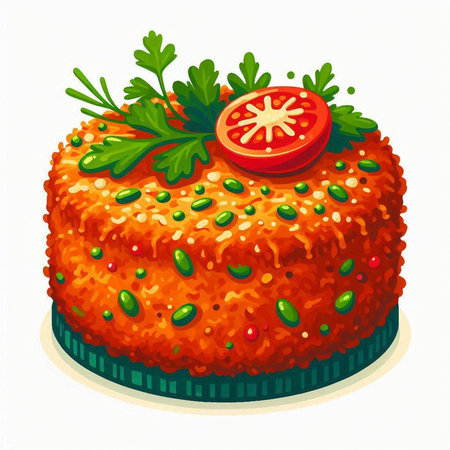 Cake with tomato and parsley on a white background. Vector illustration.のイラスト素材