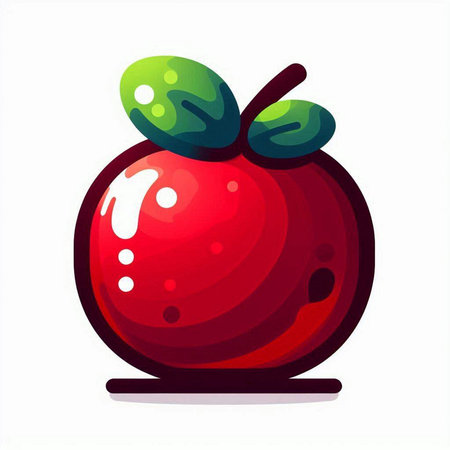 Red apple with green leaves. Vector illustration isolated on white background.のイラスト素材