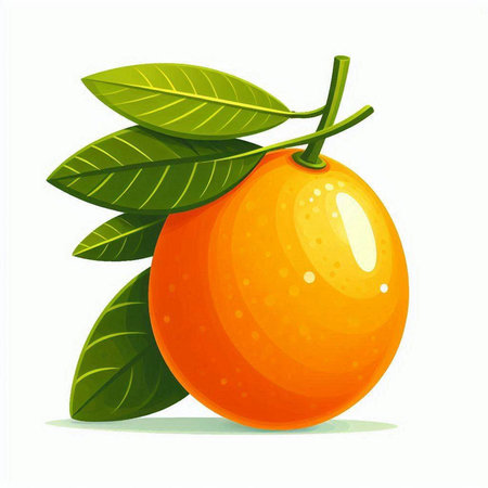 Orange fruit with green leaves isolated on white background. Vector illustration.のイラスト素材