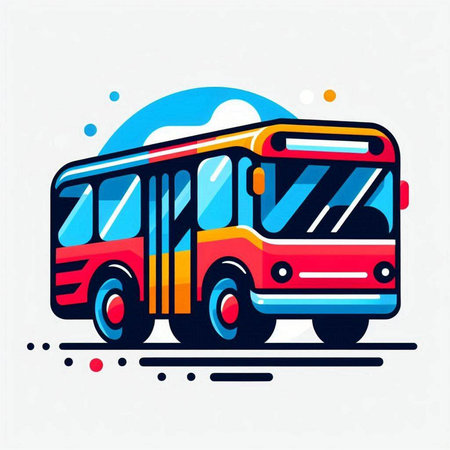 Bus vector illustration, flat line art design, urban transport symbol.のイラスト素材