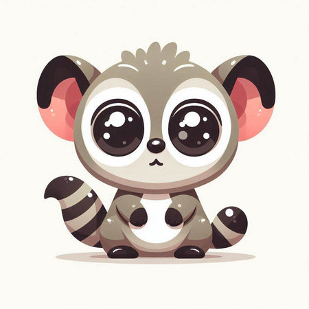 Cute cartoon baby lemur with big eyes. Vector illustration.のイラスト素材