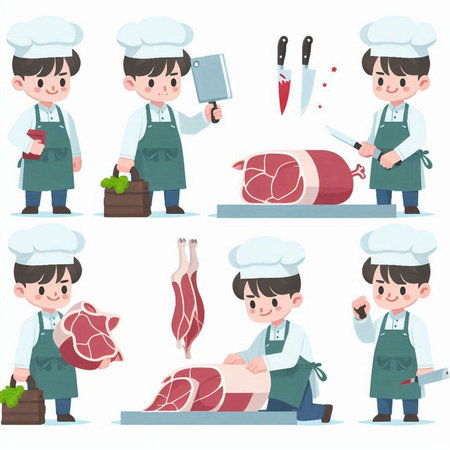 A set of chef man with meat.It's vector art so it's easy to edit.のイラスト素材