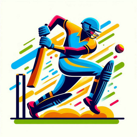 Cricket player with bat and ball in action vector illustration.のイラスト素材