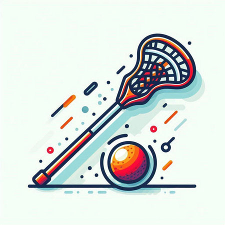 Illustration of a lacrosse stick and ball on a white backgroundのイラスト素材