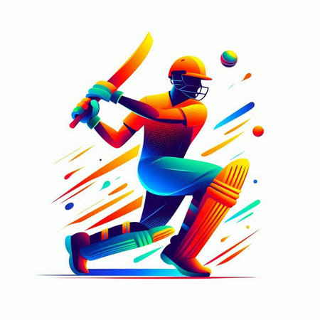 Cricket player with bat and ball, sport vector illustration.のイラスト素材