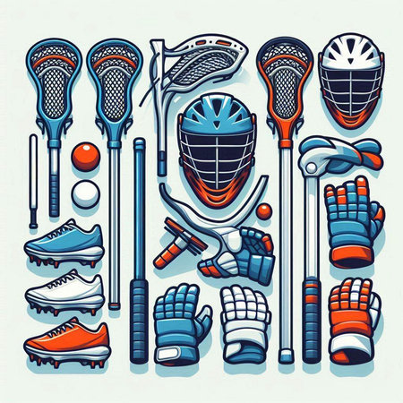 Hockey equipment icons set. Vector illustration of hockey equipment for sport.のイラスト素材