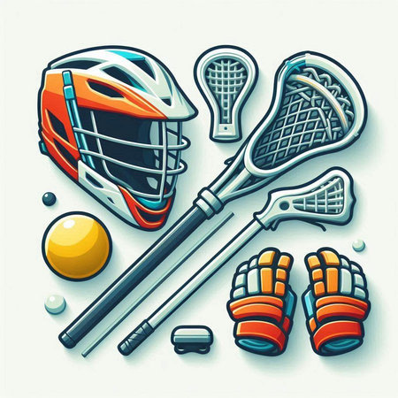 Vector illustration of a set of hockey equipment on a white background.のイラスト素材