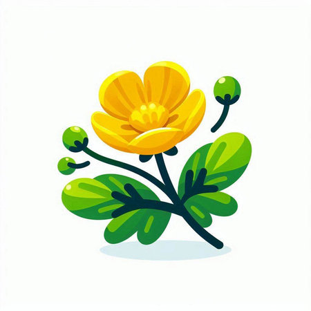 Cute yellow flower isolated on white background. Vector illustration in flat style.のイラスト素材