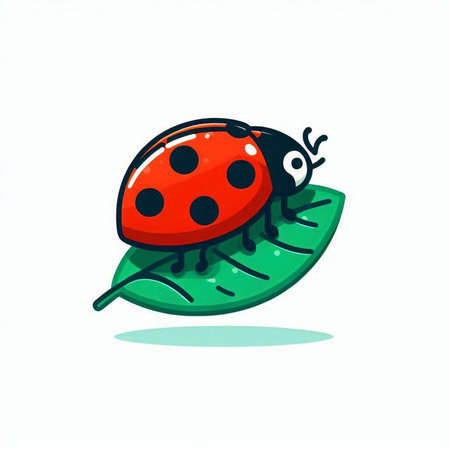 Cute ladybug on green leaf isolated on white background. Vector cartoon illustration.のイラスト素材
