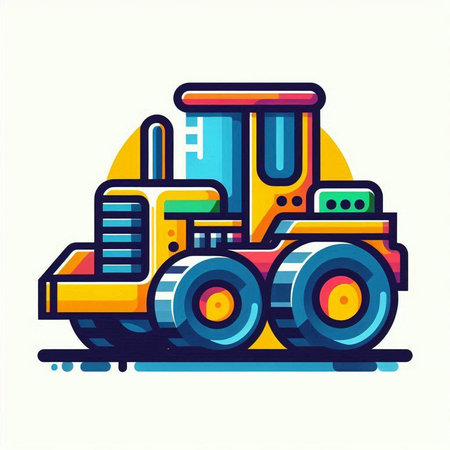 Bulldozer, heavy duty construction equipment, flat vector illustration.のイラスト素材