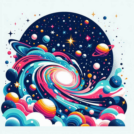 Abstract space background with planets, stars and nebula. Vector illustration.のイラスト素材