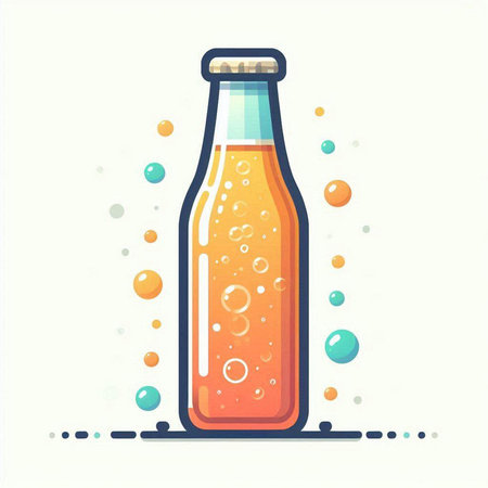 Bottle of soda drink with bubbles. Vector illustration in flat styleのイラスト素材