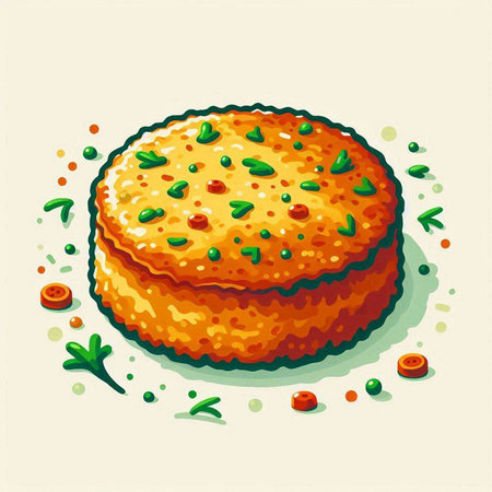 Illustration of a round tartlet with tomato sauce and parsleyのイラスト素材