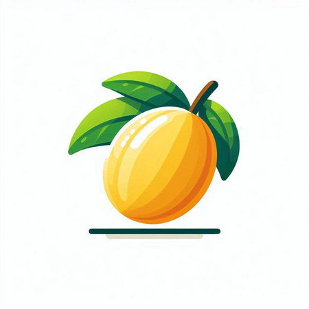 Mango fruit with leaves isolated on white background. Vector illustration.のイラスト素材