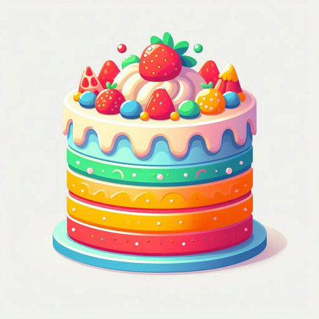 Birthday cake with cream and strawberry on top. Vector illustration.のイラスト素材
