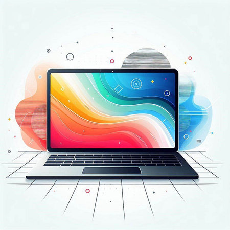 Laptop with abstract colorful background. Vector illustration. Eps 10.のイラスト素材